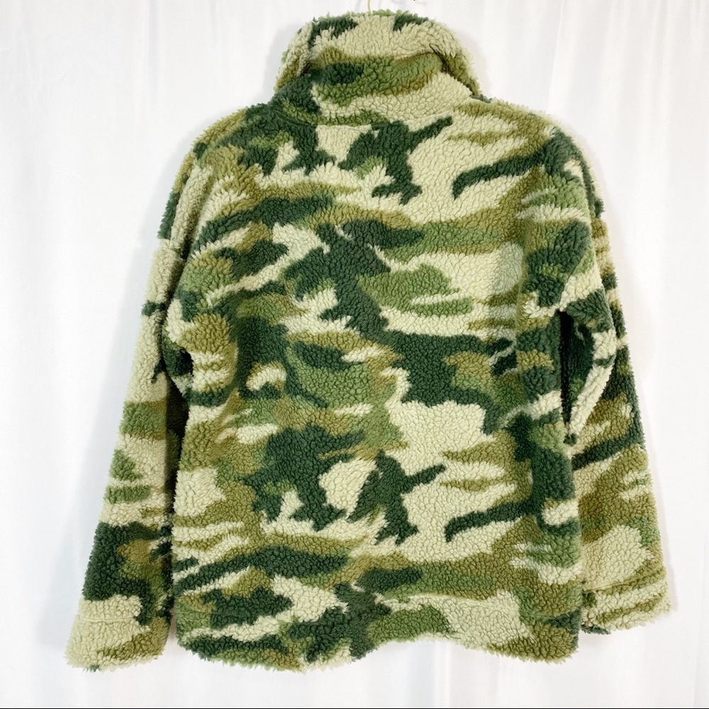 J. Crew Vintage Sherpa Fleece Pullover Jacket Camo Camouflage Olive Army Green - Picture 4 of 16